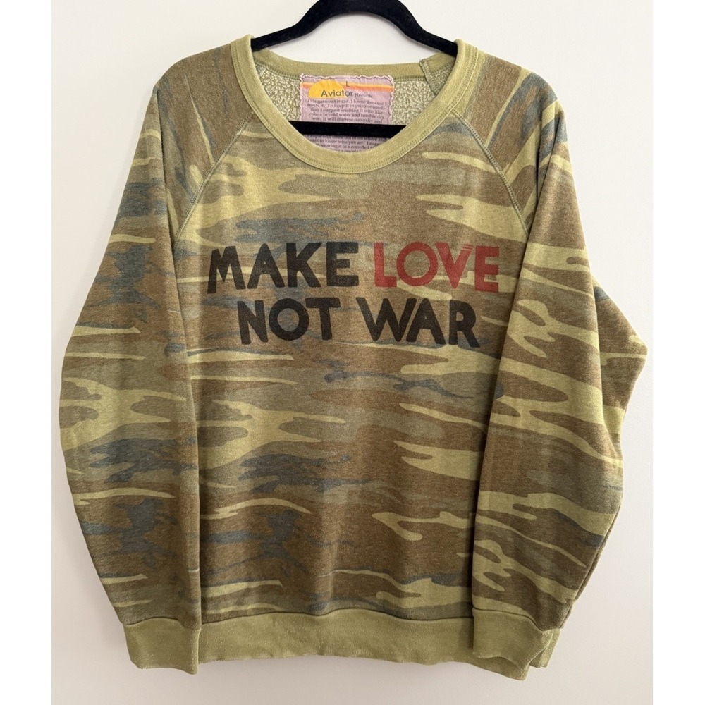 Aviator Nation‎ Grail Make Love Not War Camo Crewneck Sweatshirt Size Large